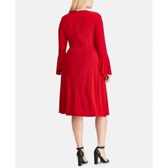 NWT Womens Plus Size 16W Red Ralph Lauren Keyhole Bell-Sleeve Knee-Length Dress - Picture 3 of 6